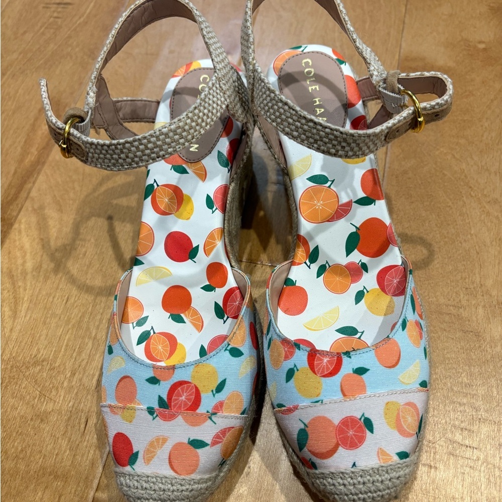 Cole Haan Cloudfeel Espadrille Wedge sandals citrus lemon orange shoes new 9.5 - Picture 3 of 9